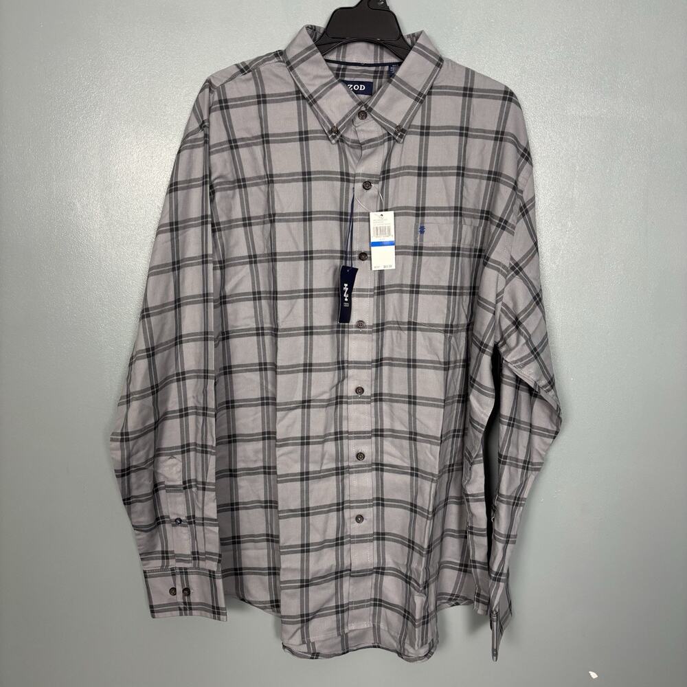 NWT IZOD Men’s Long Sleeve Button Down Casual Shirt Collar XL Alloy Gray New Tag